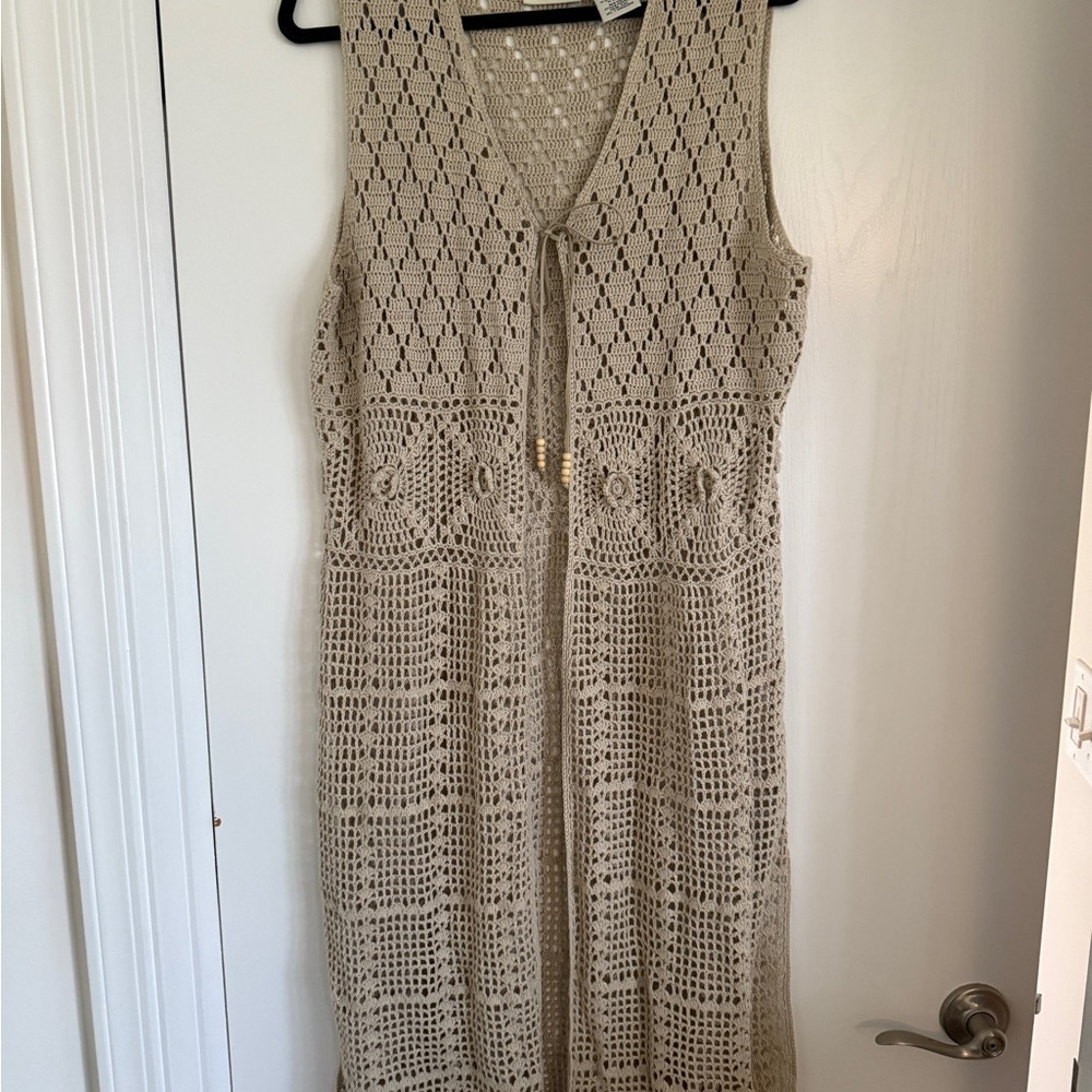 Vintage Beige Crochet Duster